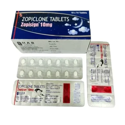 Zopiclone 10 mg Zopisign tablets with packaging and blister packs