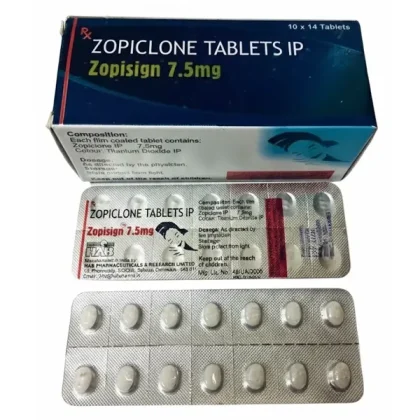 Zopiclone 7.5 mg Zopisign tablets with box and blister packs